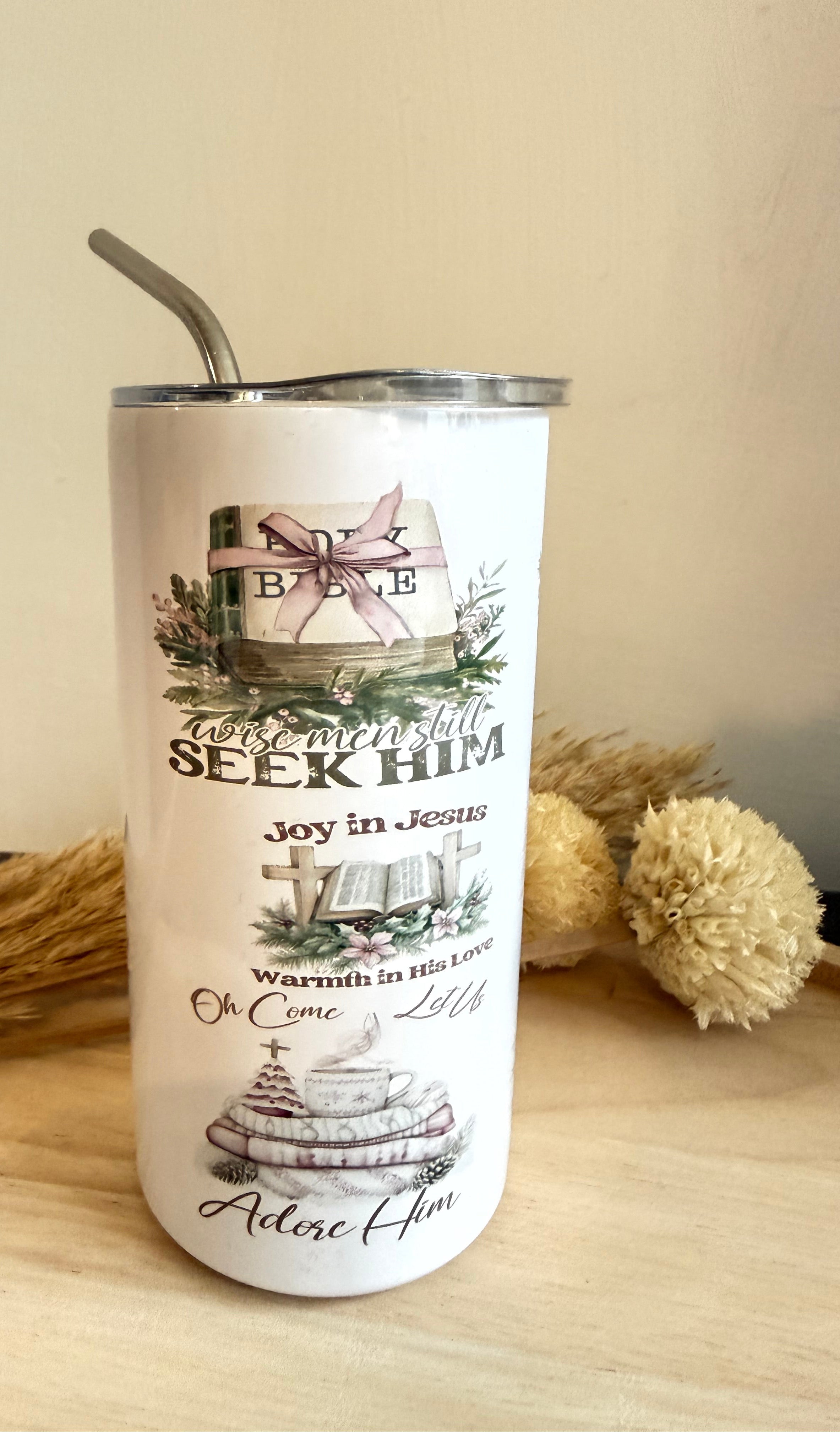 Inspirerende Kerst Tumbler | Inspirerend Cadeau met Bijbeltekst | Religieuze Kerst Tumbler 12 oz