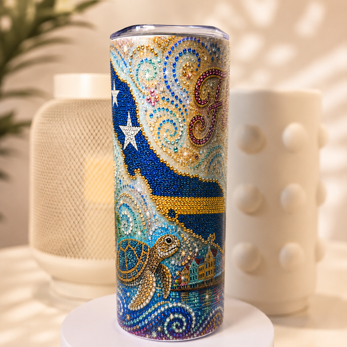 Curaçao Rhinestone Tumbler met deksel en herbruikbaar rietje – gepersonaliseerde drinkbeker