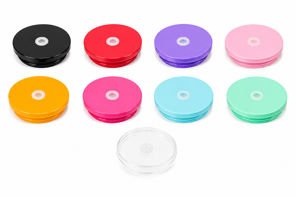 Verschillende kleuren deksels voor gepersonaliseerde 16 oz drinkbeker, licht roze, paars, aqua, geel, oranje, transparant, mintgroen, zwart, felroze, rood