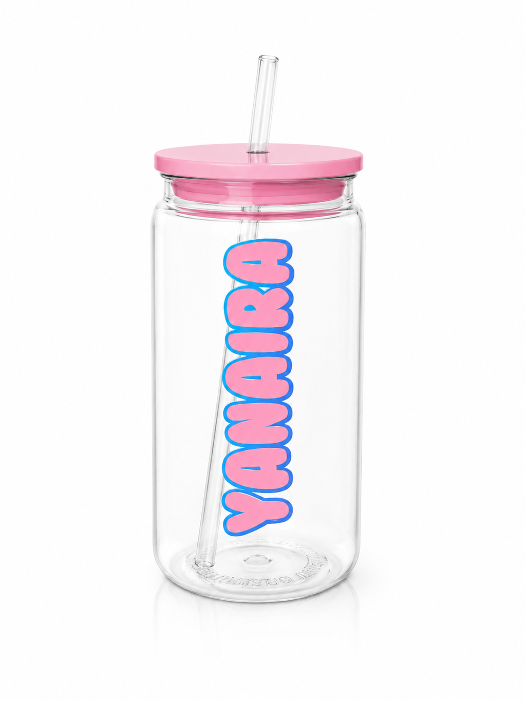 Roze gepersonaliseerde 16 oz drinkbeker met naam en rietje
