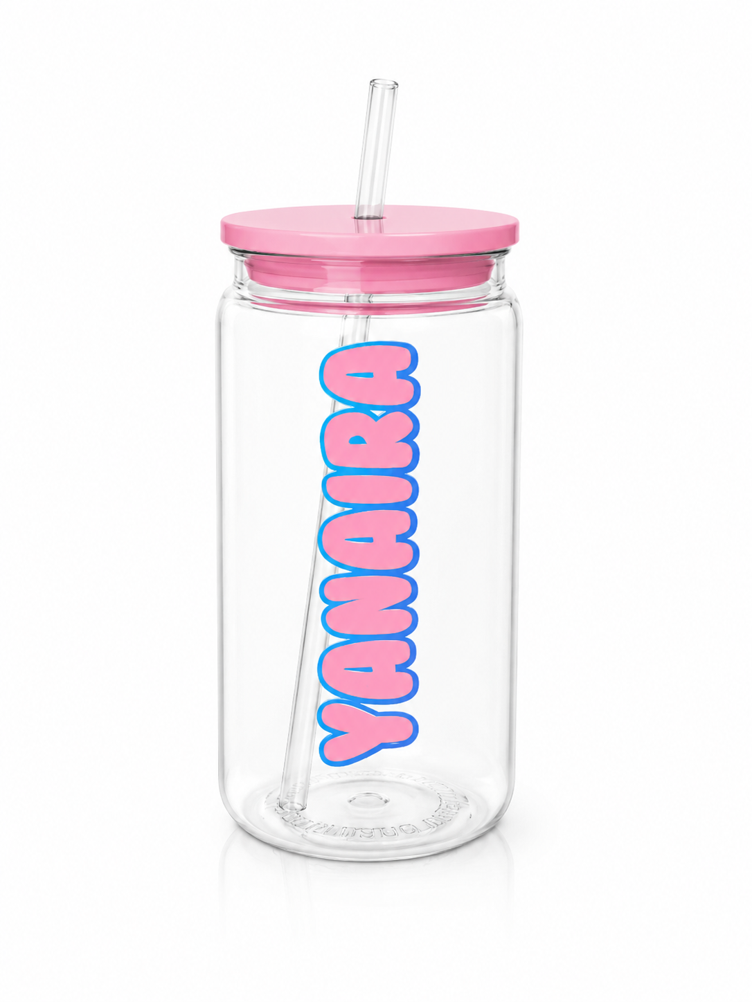 Roze gepersonaliseerde 16 oz drinkbeker met naam en rietje
